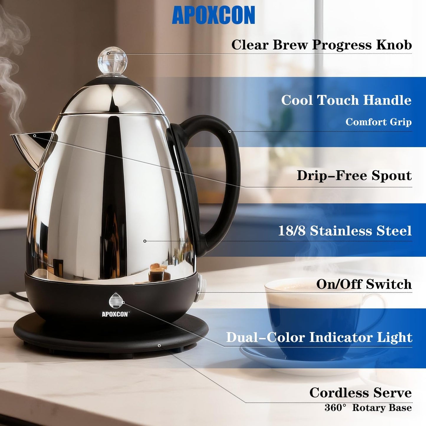 Percolador café eléctrico acero inox con cepillo