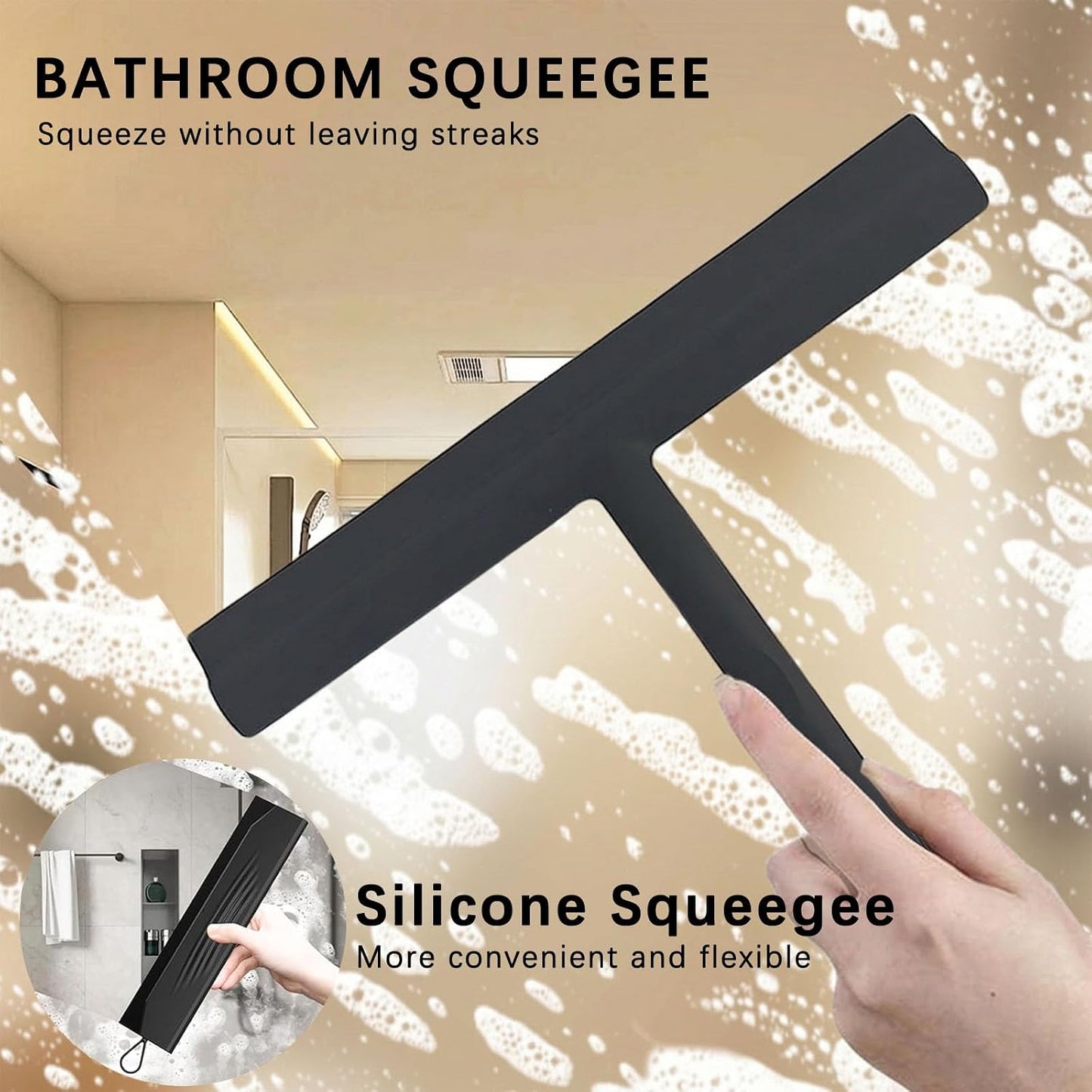 Escobilla ducha silicona con gancho para limpiar vidrio baño cocina