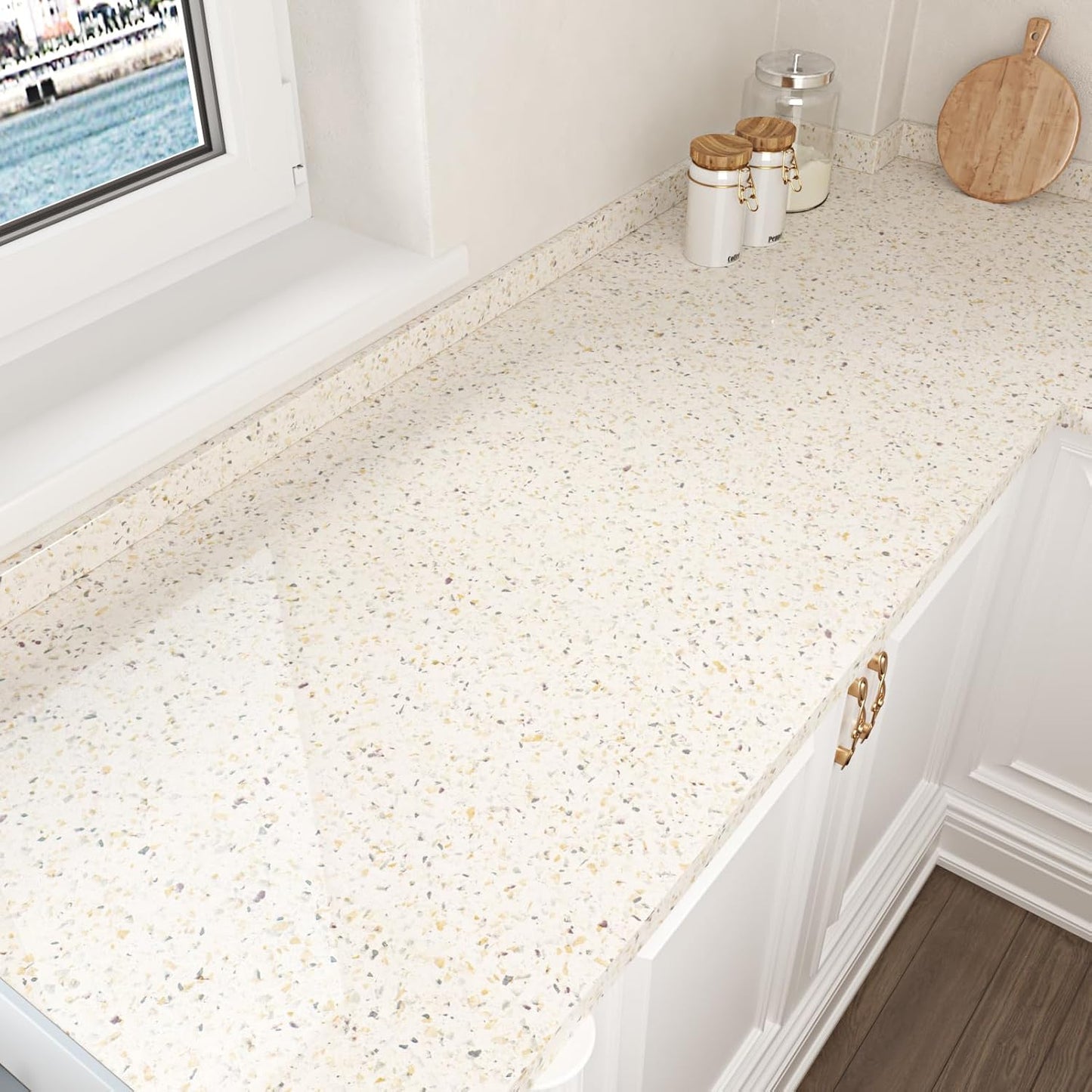 Papel tapiz granito beige brillante autoadhesivo