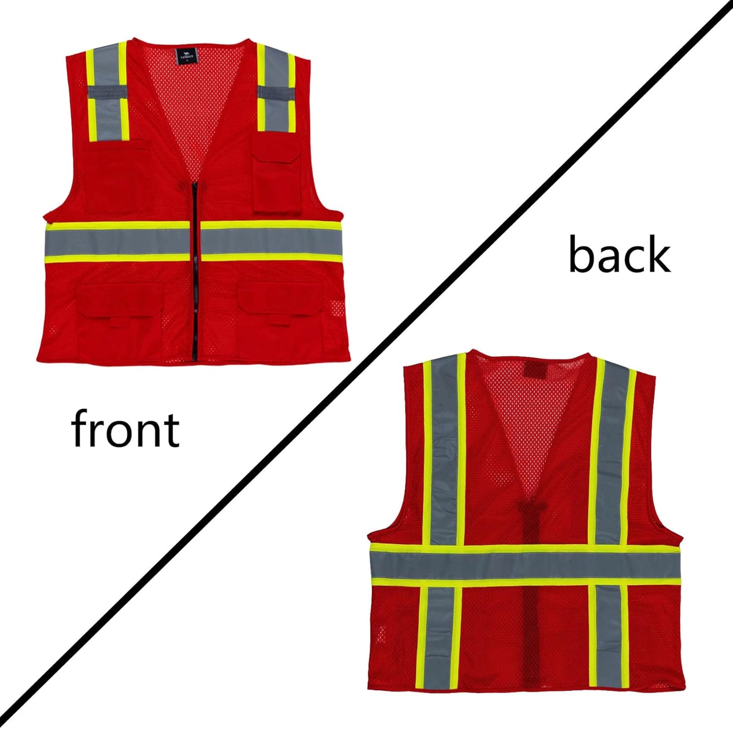 Chaleco seguridad ANSI Clase 2 con 8 bolsillos rojo