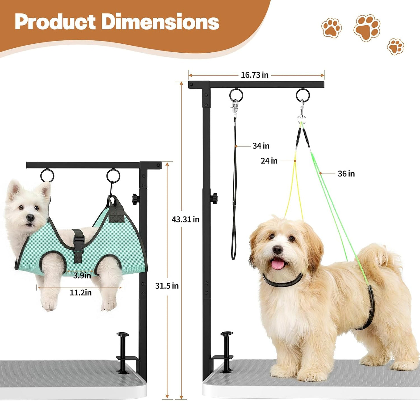 Brazo mesa aseo perro ajustable 31.5-43.3pulg hamaca kit 3en1