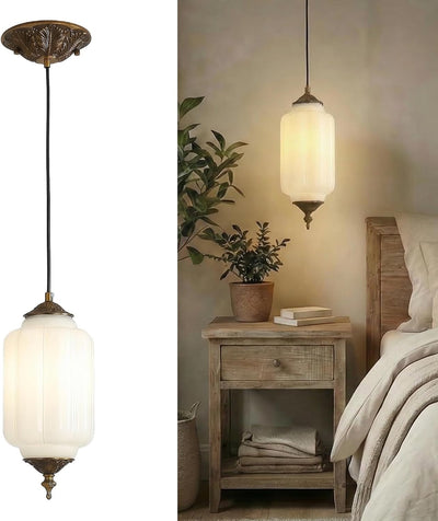 Lámpara techo vintage vidrio leche bombilla LED 3 colores