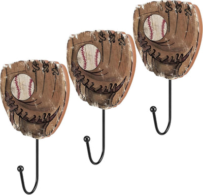 3 Pzas Decoración Pared Béisbol Ganchos Madera Vintage