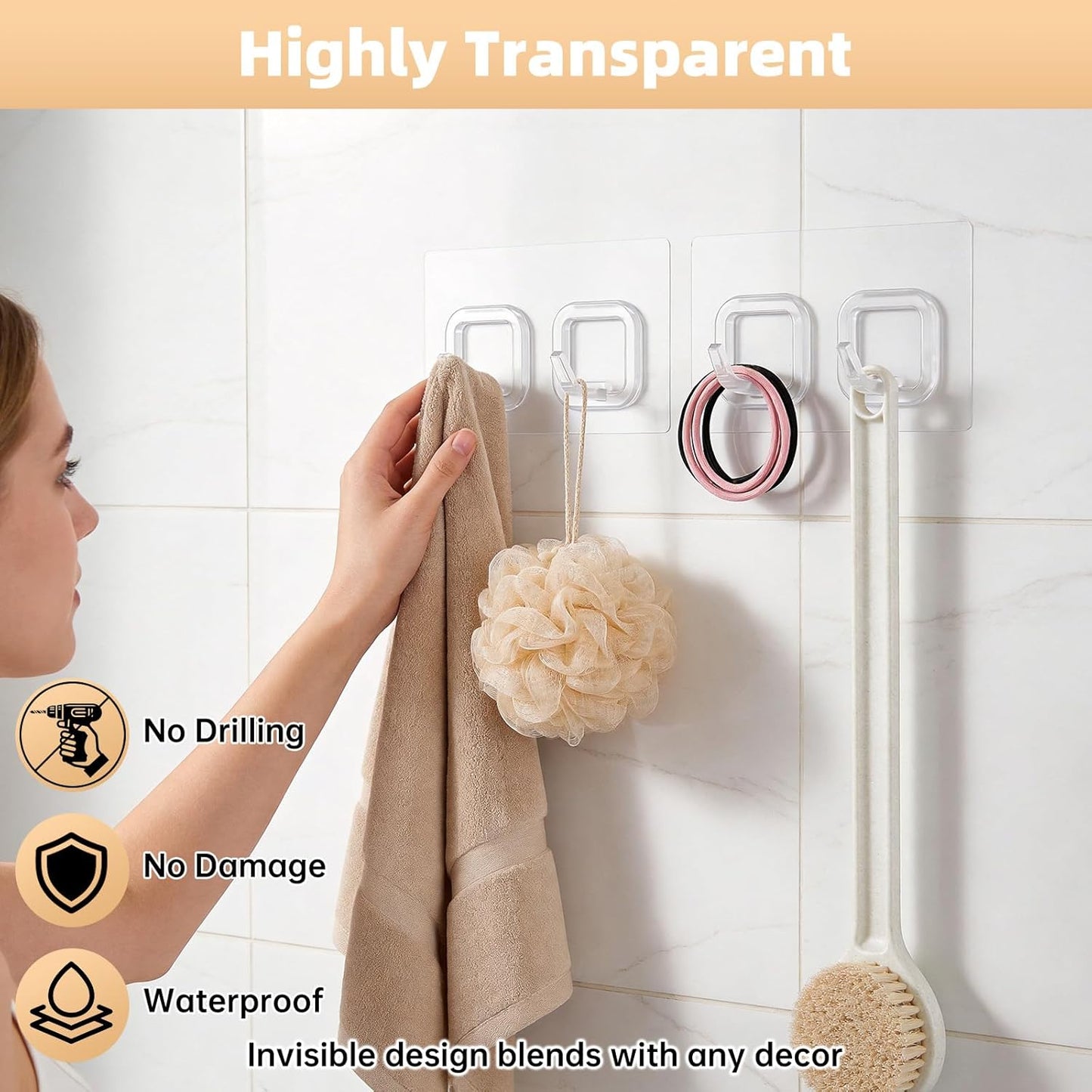 Pack 2 ganchos adhesivos transparentes baño cocina