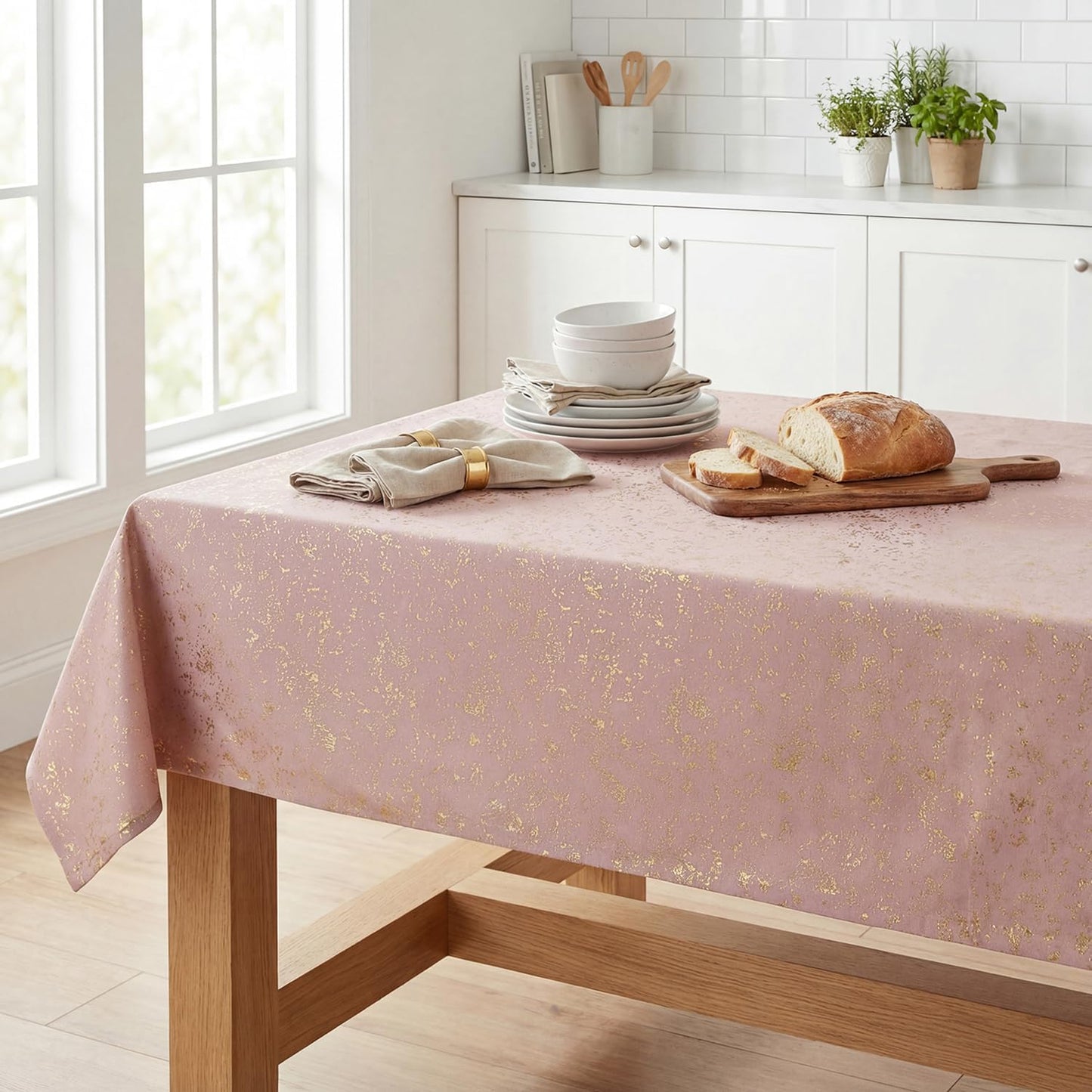 Mantel rectangular rosa 52x70pulg con lentejuelas doradas