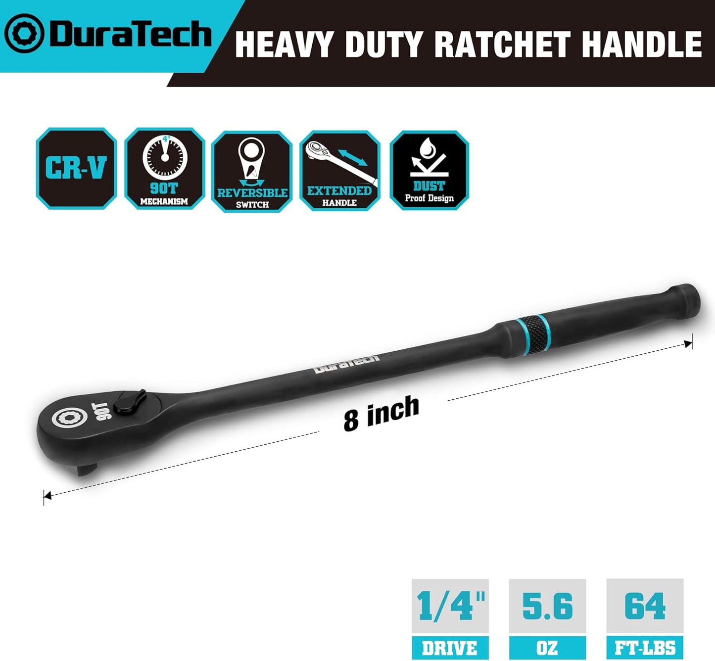 Llave ratchet 1/4 pulg 90 dientes cabeza cerrada negra