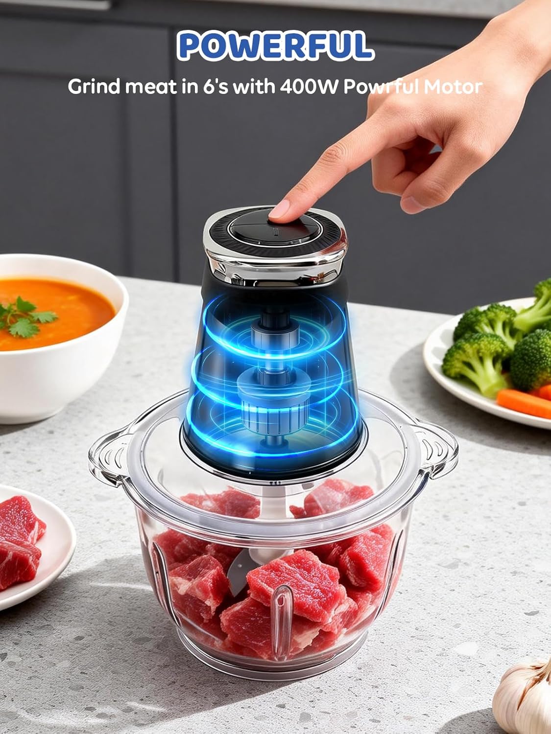 Picadora eléctrica alimentos 500W 2 cuencos 10 y 5 tazas