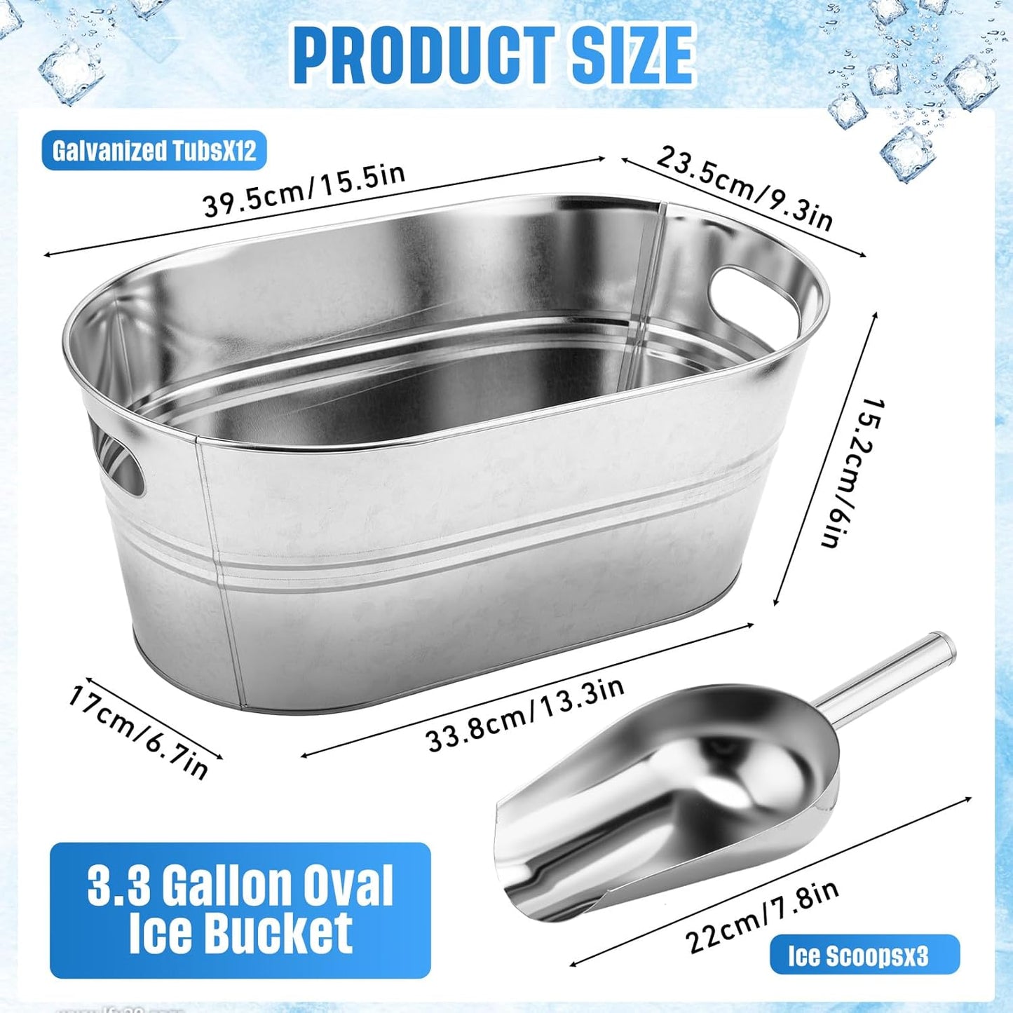 Pack 12 Tinas Galvanizadas 3.3gal para Bebidas Champán Cubo Hielo