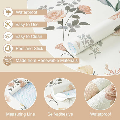 Papel tapiz vintage floral beige autoadhesivo extraíble