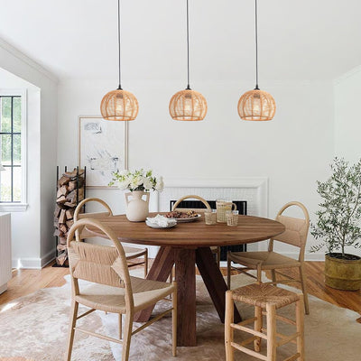 2 Luces Colgantes Ratán Bohemio Lámpara Ajustable Isla Cocina