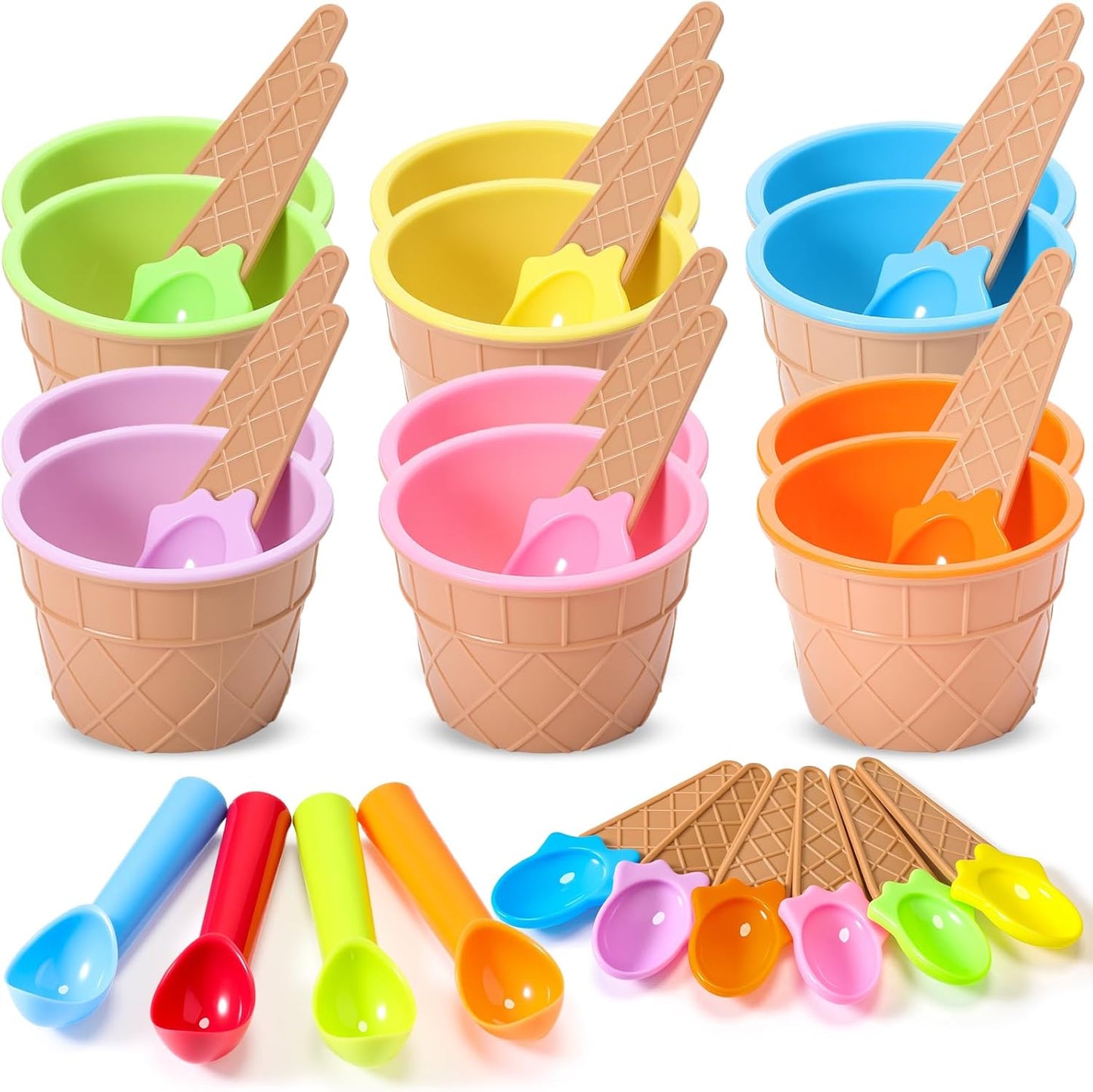 Juego de cuencos de plástico para helado con cucharas y palas de yogur reutilizables