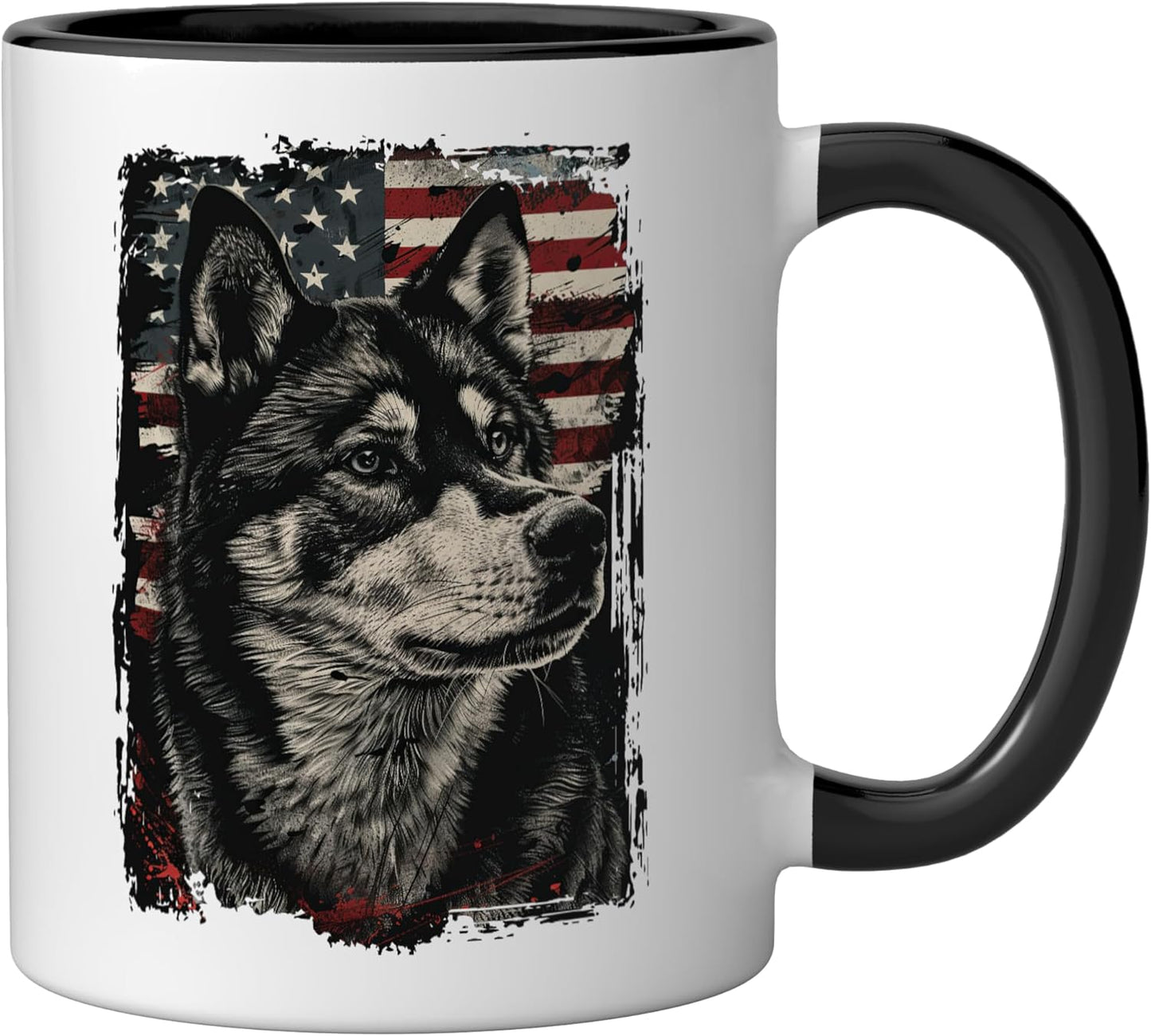 Taza cerámica Ainu Dog Bandera Americana negra/blanca