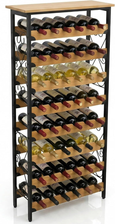 Estante vino 48 botellas bambú metal 51x23x9.5in