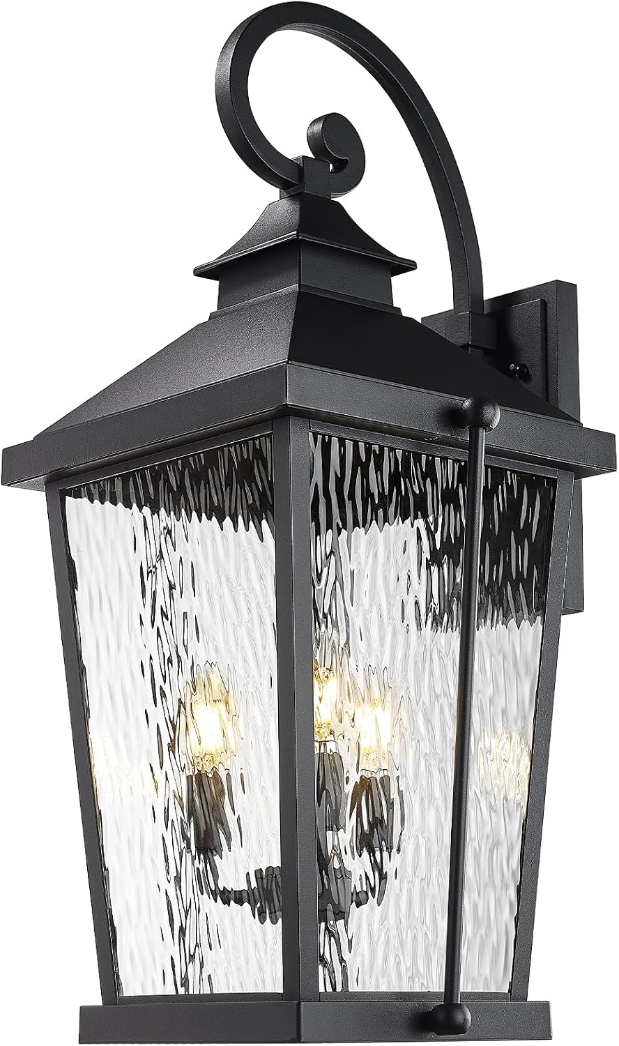 Aplique pared exterior 27pulg 3 luces vidrio ondulado negro