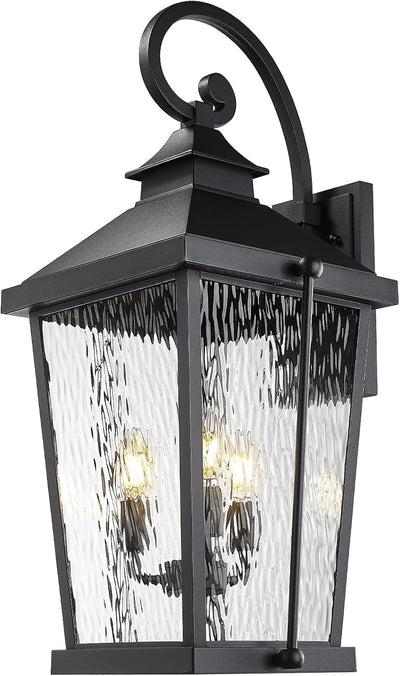 Aplique pared exterior 27pulg 3 luces vidrio ondulado negro