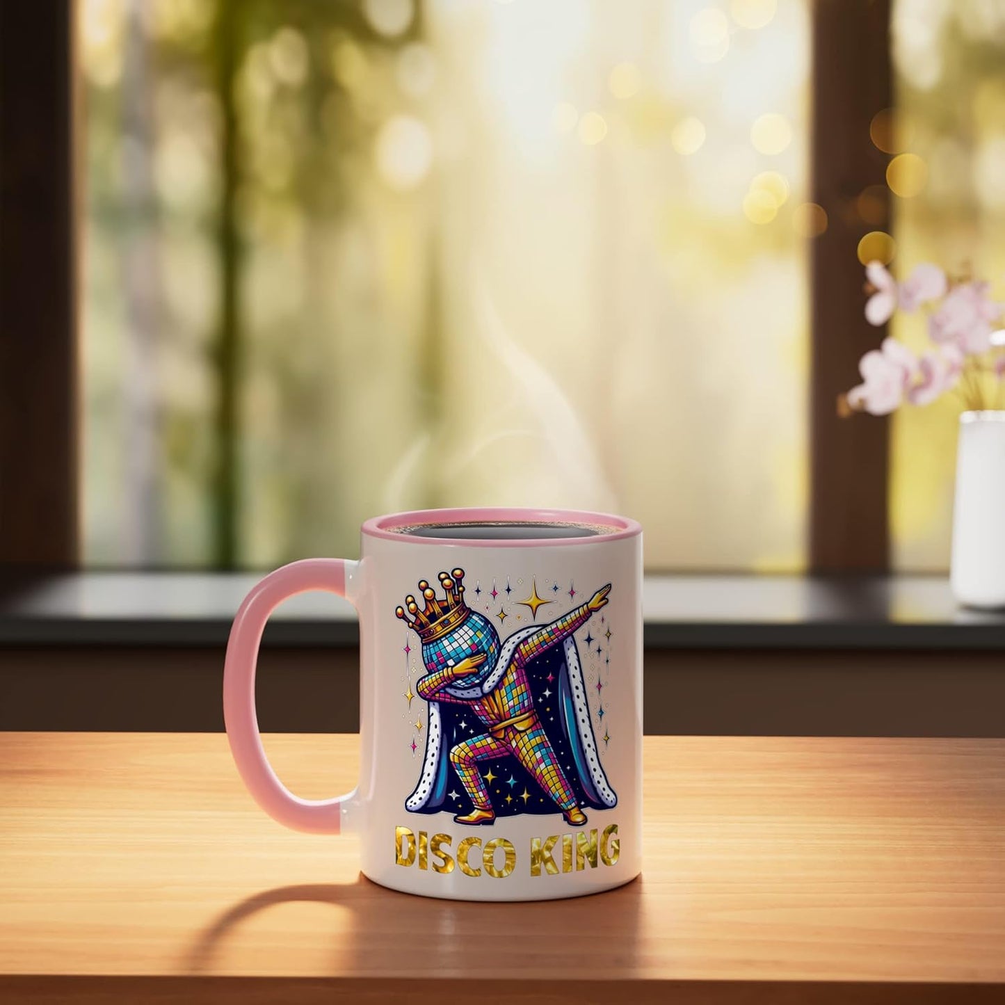 Taza Cerámica Disco 70s 80s Rosa/Blanca