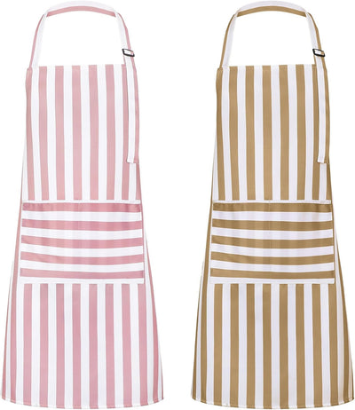 Set 2 Delantal Cocina Ajustable Bolsillos Impermeables Rayas
