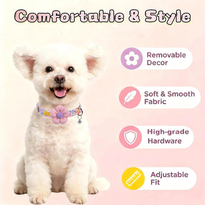 Collar perro floral con campana rosa para cachorros y adultos