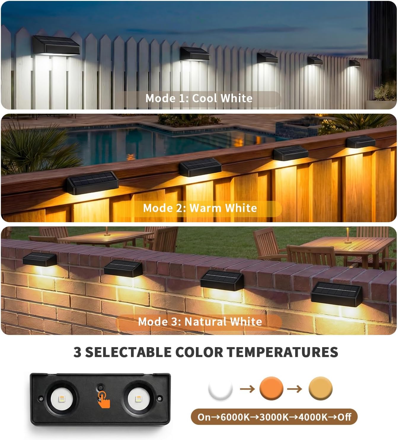 Set 4 Luces Fences Solares 3 Modos IP65