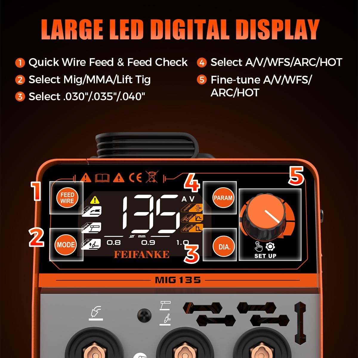 Soldador MIG 135A 110V 4en1 con pantalla LED