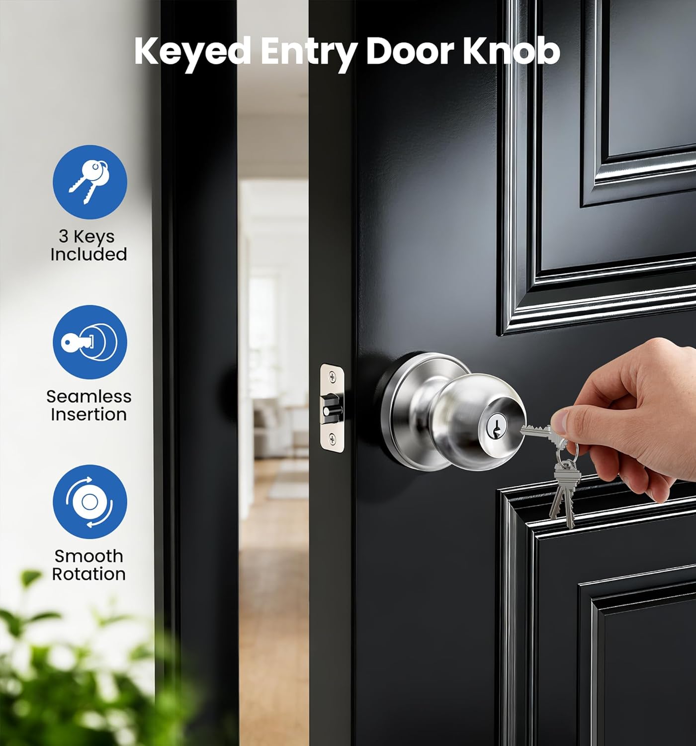 Pomo puerta con llave níquel cepillado seguridad interior exterior