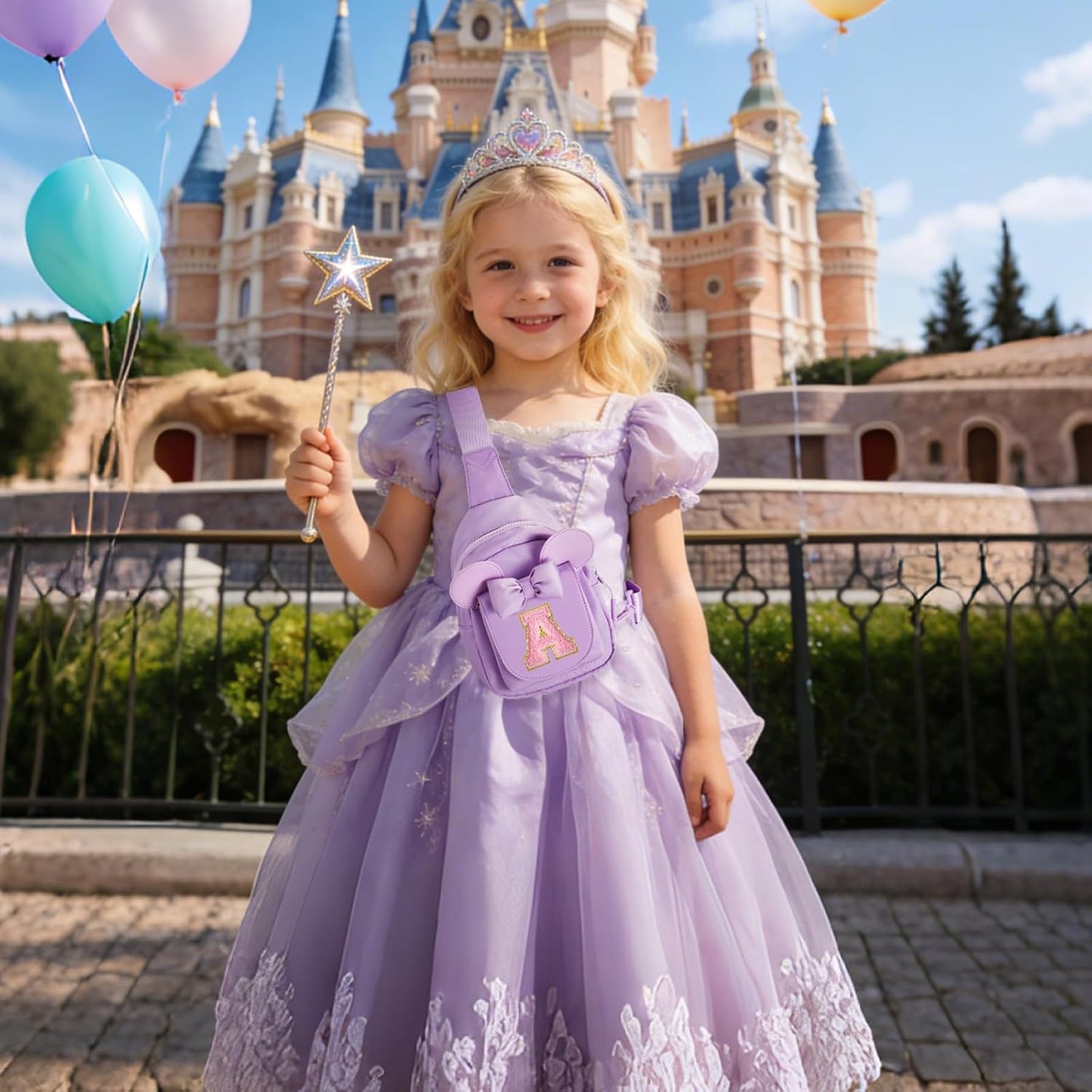 Bolsa cruzada con inicial para niña Lavanda