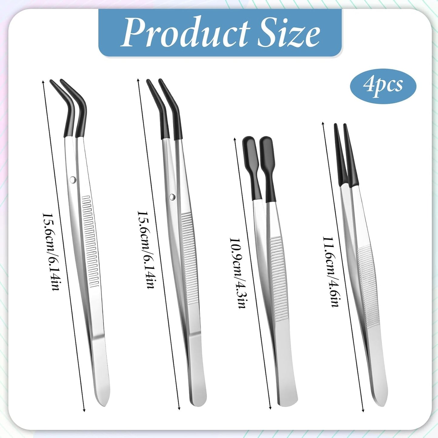 Set 4 Pinzas con Revestimiento PVC Silicona Laboratorio Joyas
