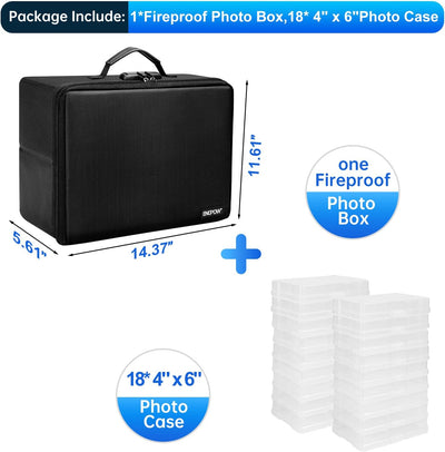 Caja fotos 18 estuches 4x6pulg organizador ignífugo plegable