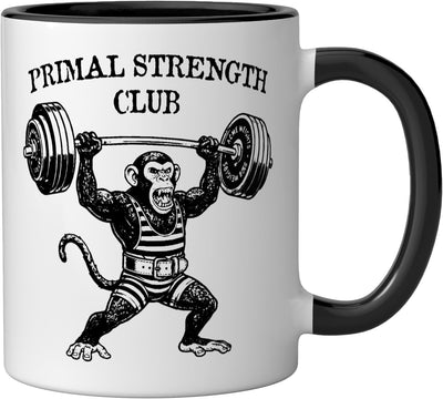 Taza cerámica Primal Strength Club Monkey estilo vintage negro/blanco