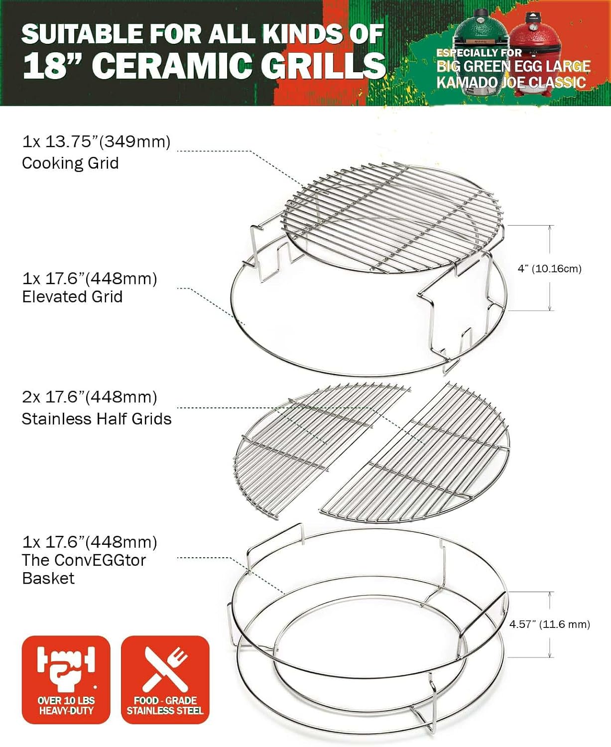 Kit 5 Pzas Repuesto Big Green Eggspander Acero Inox