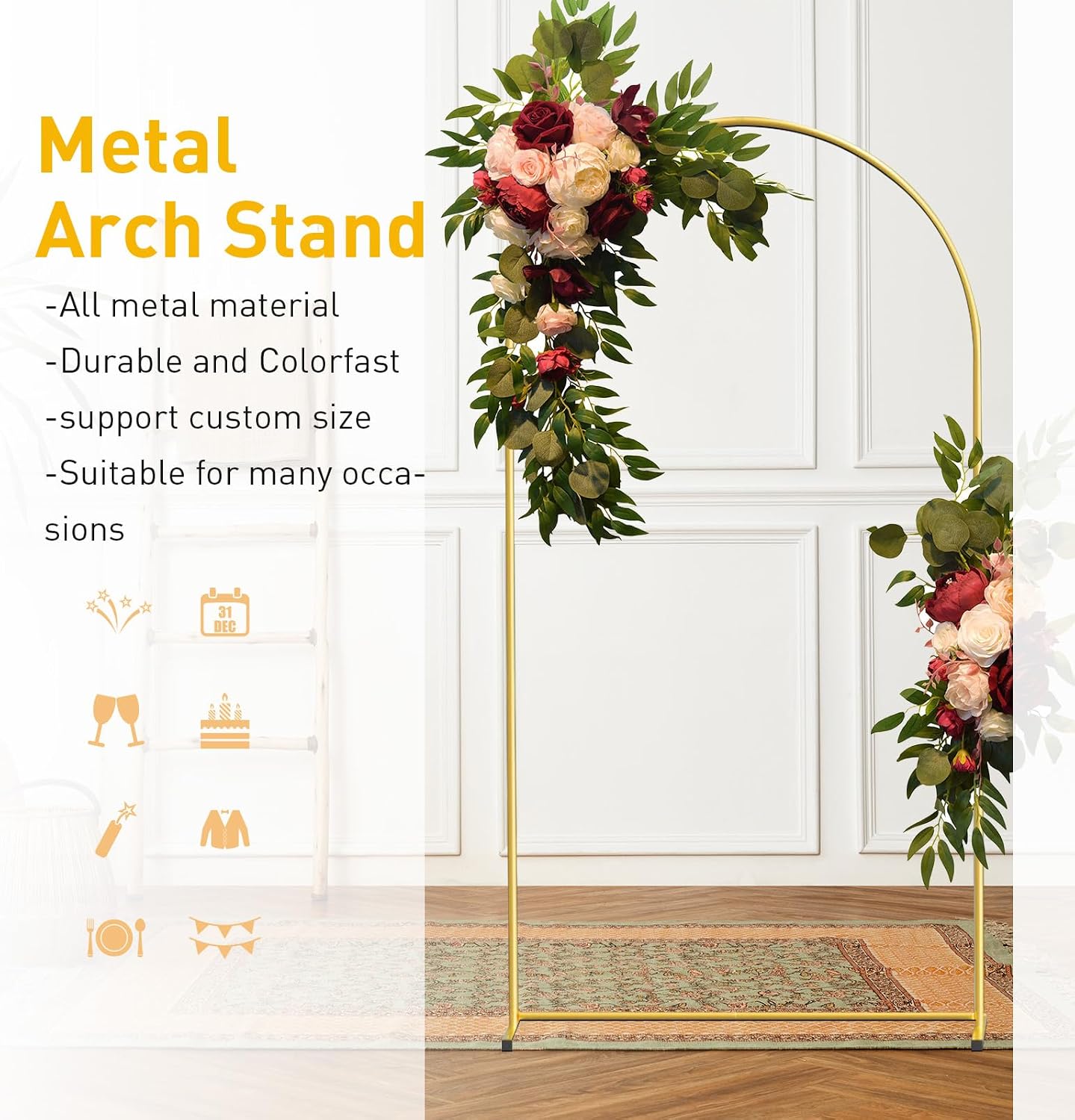 Soporte arco dorado 7.2ft cuadrado para globos bodas fiestas