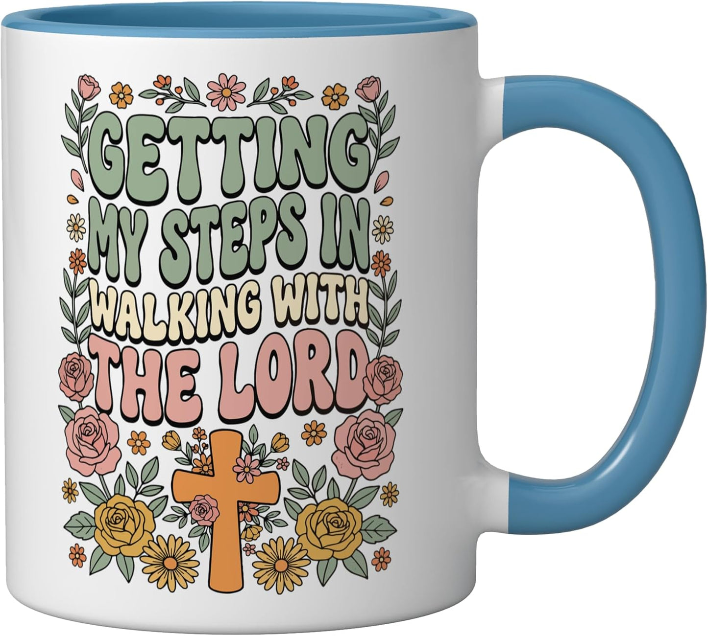 Taza Cerámica Caminar Con Dios Azul/Blanco