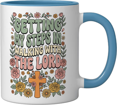 Taza Cerámica Caminar Con Dios Azul/Blanco