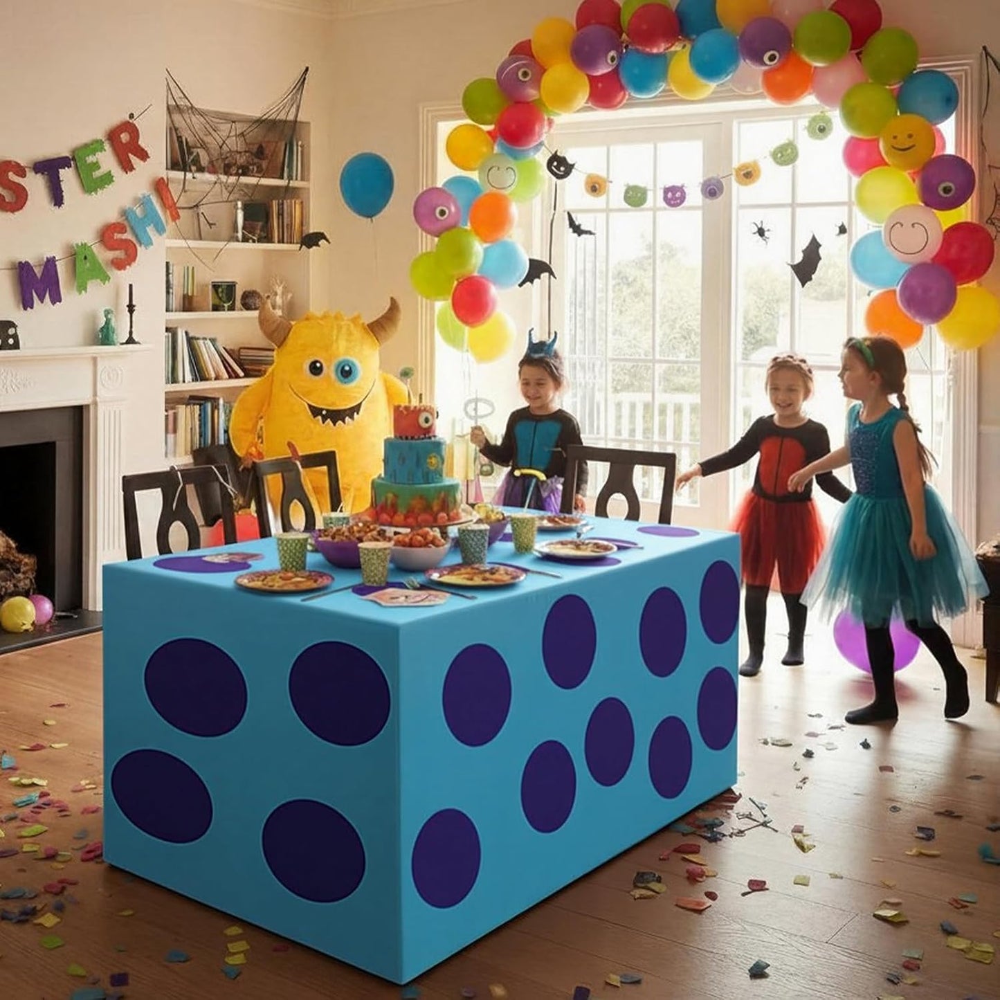 Manta para mesa temática de monstruos lavable poliéster rectangular para fiestas