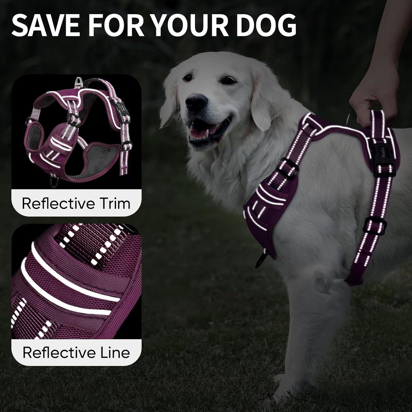 Arnés chaleco antitirones perros grandes acolchado morado XL