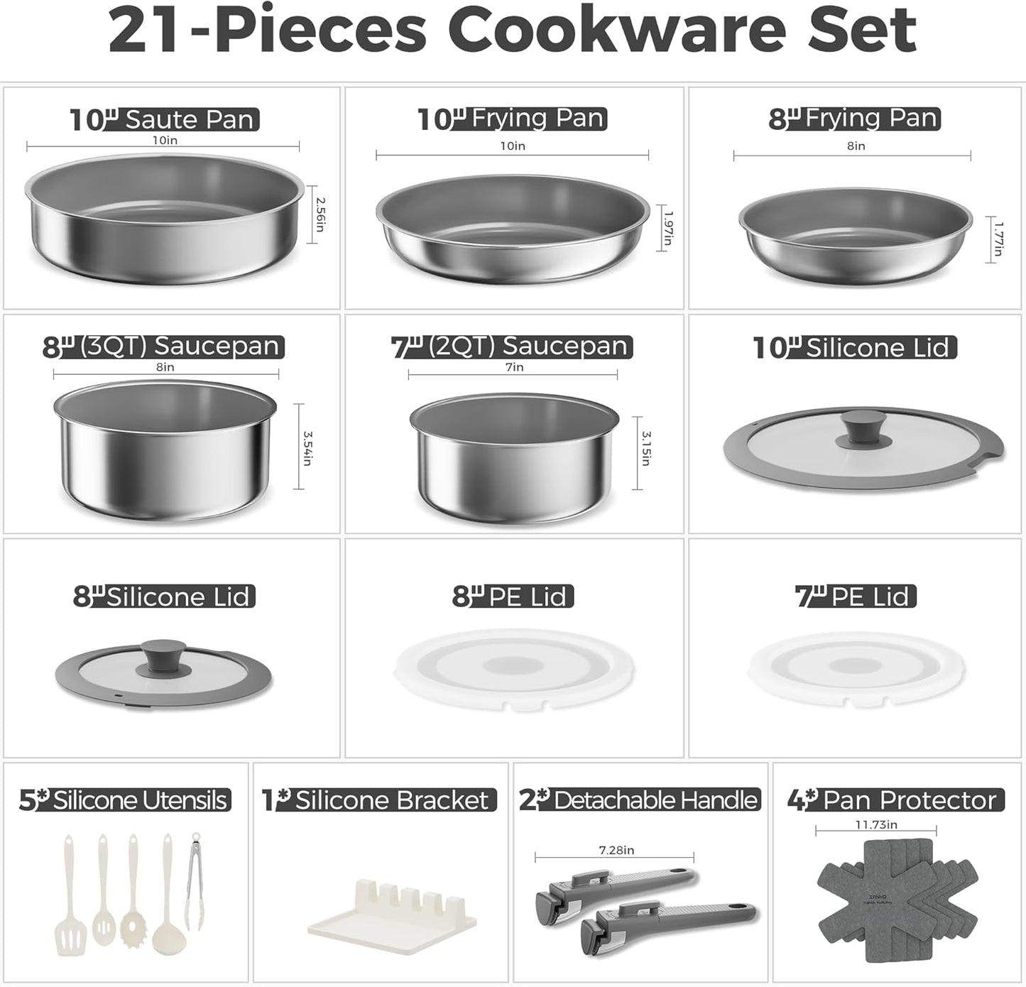 Set 21 Pzas Ollas Sartenes Acero Inox 4 Capas