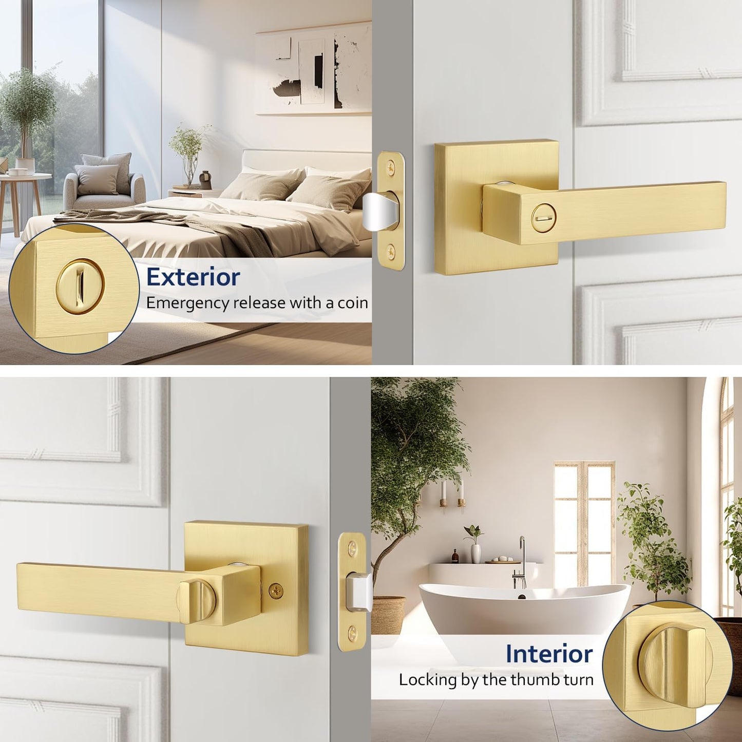 Manija puerta dorada privacidad baño dormitorio reversible