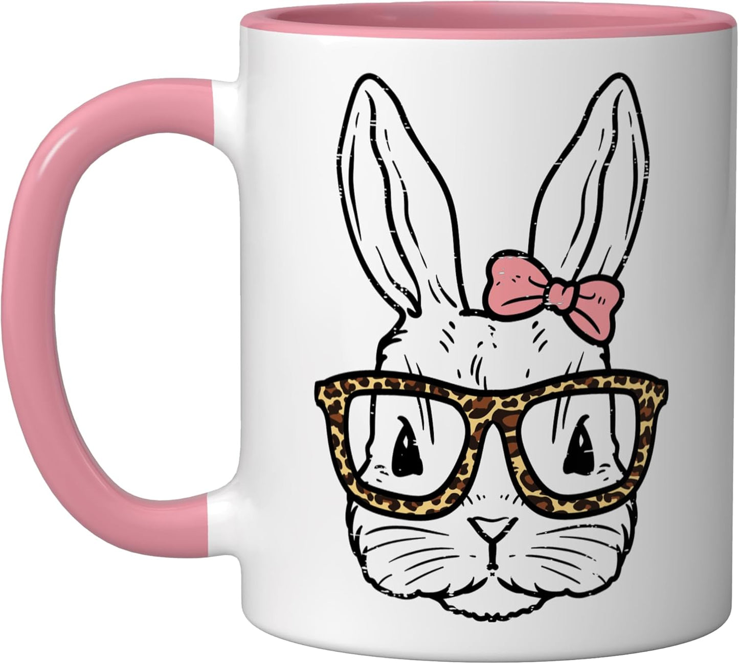 Taza de cerámica conejito con gafas de leopardo rosa/blanco