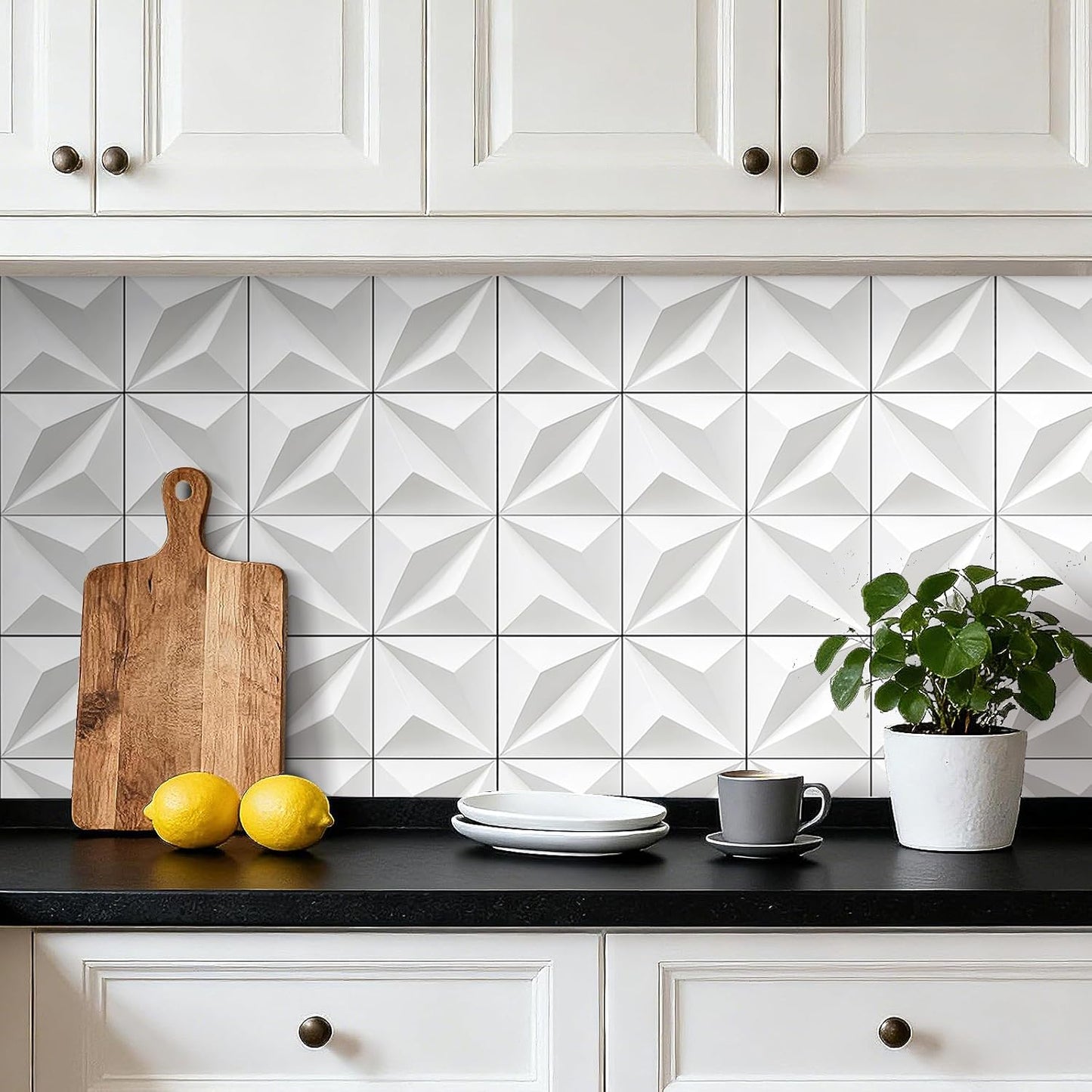 Papel tapiz 3D azulejos blancos autoadhesivos