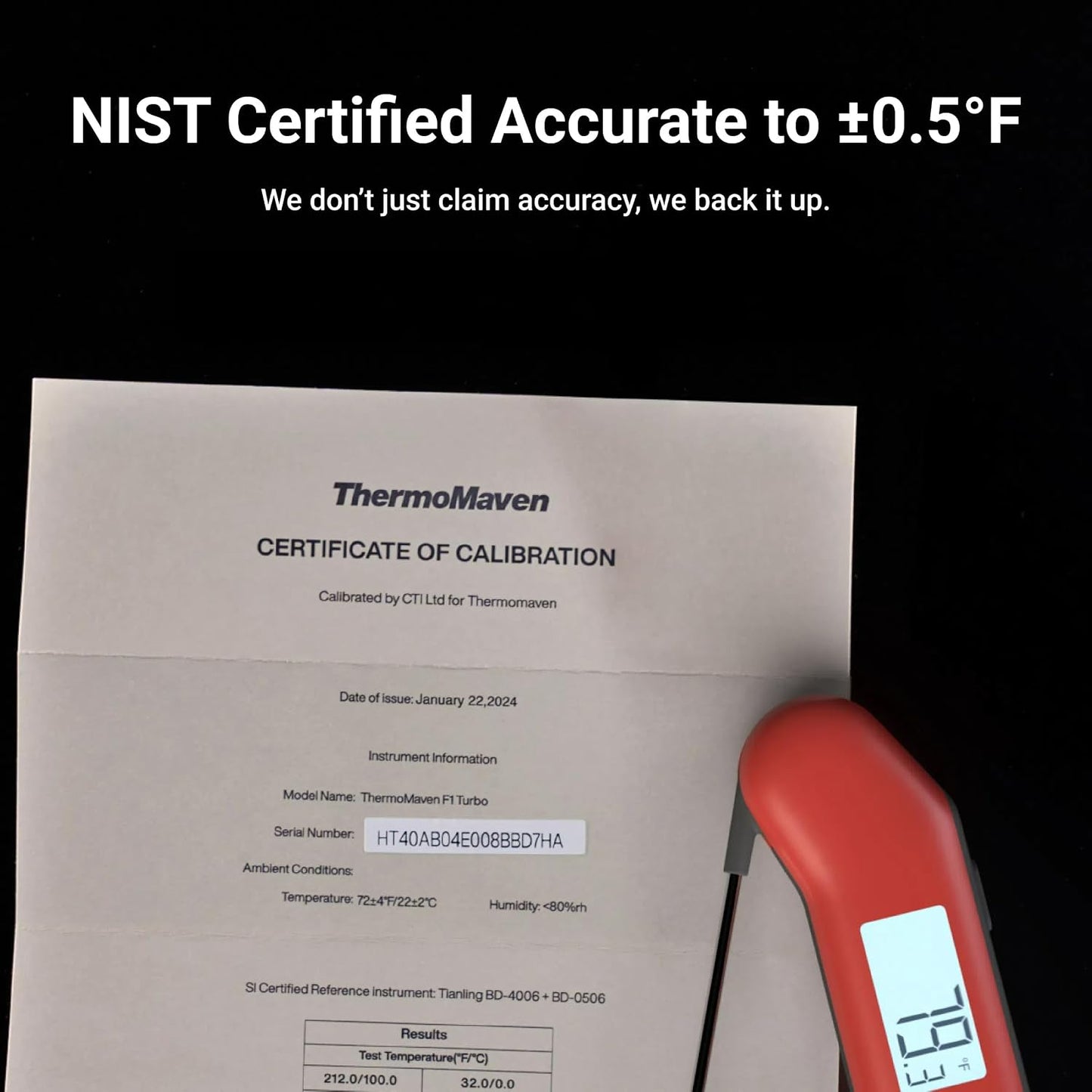 Termómetro digital carne 0.5s NIST ±0.5°F sonda impermeable rojo