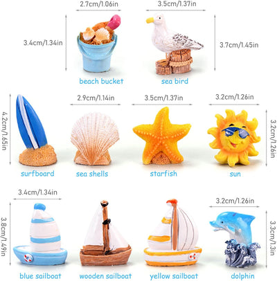 10 figuras playa miniatura delfín estrella velero decoración pastel