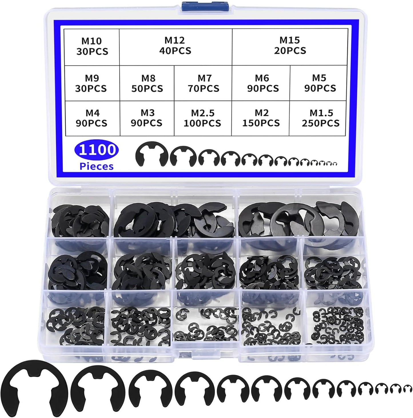 Kit anillos retención clips C y E metal negro auto