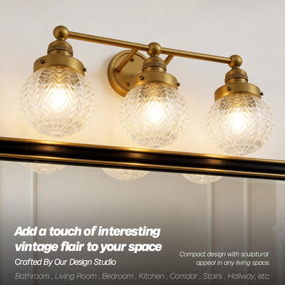 Lámpara tocador 3 luces vintage con vidrio texturizado E26
