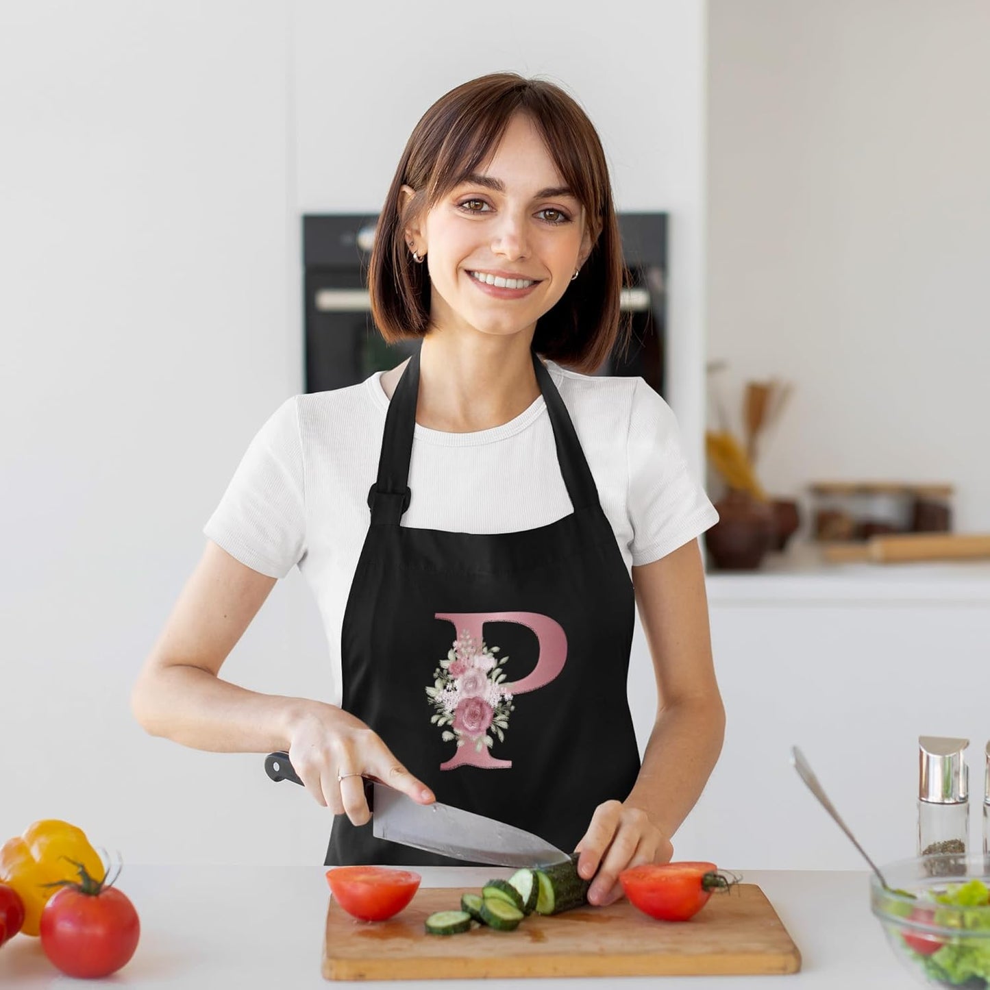 Delantal de cocina personalizado con iniciales para mujer