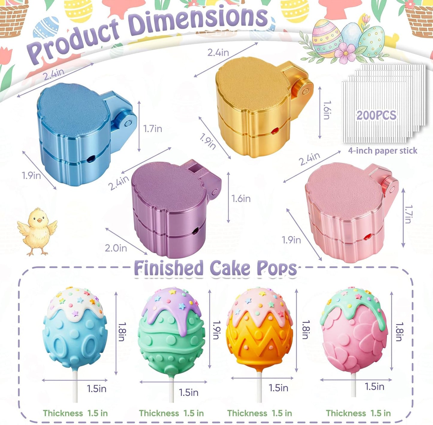 Juego de 4 moldes para pastel de Pascua con 200 palitos y herramientas 3D