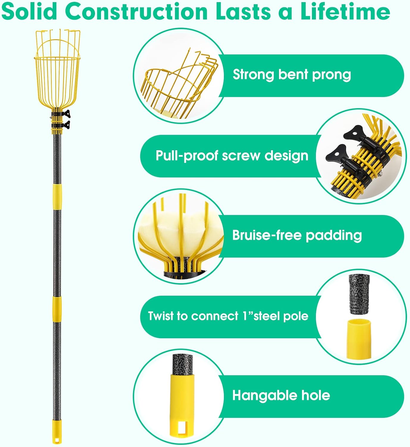 Recolector frutas 66pulg cesta poste ajustable agarre
