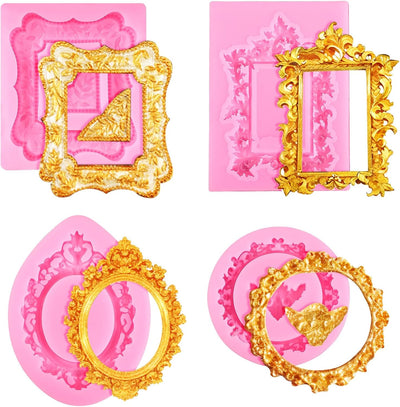 Moldes de silicona rosa para marcos de fotos y decoración de cupcakes