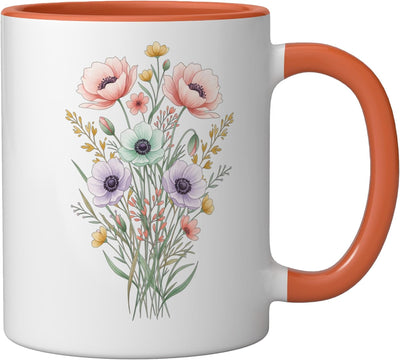 Taza Cerámica Florales Wildflower para Mujer Naranja/Blanco