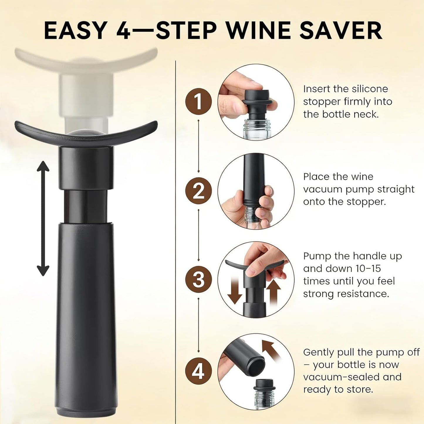 Juego bomba vacío vino y 2 tapones conservador reutilizable