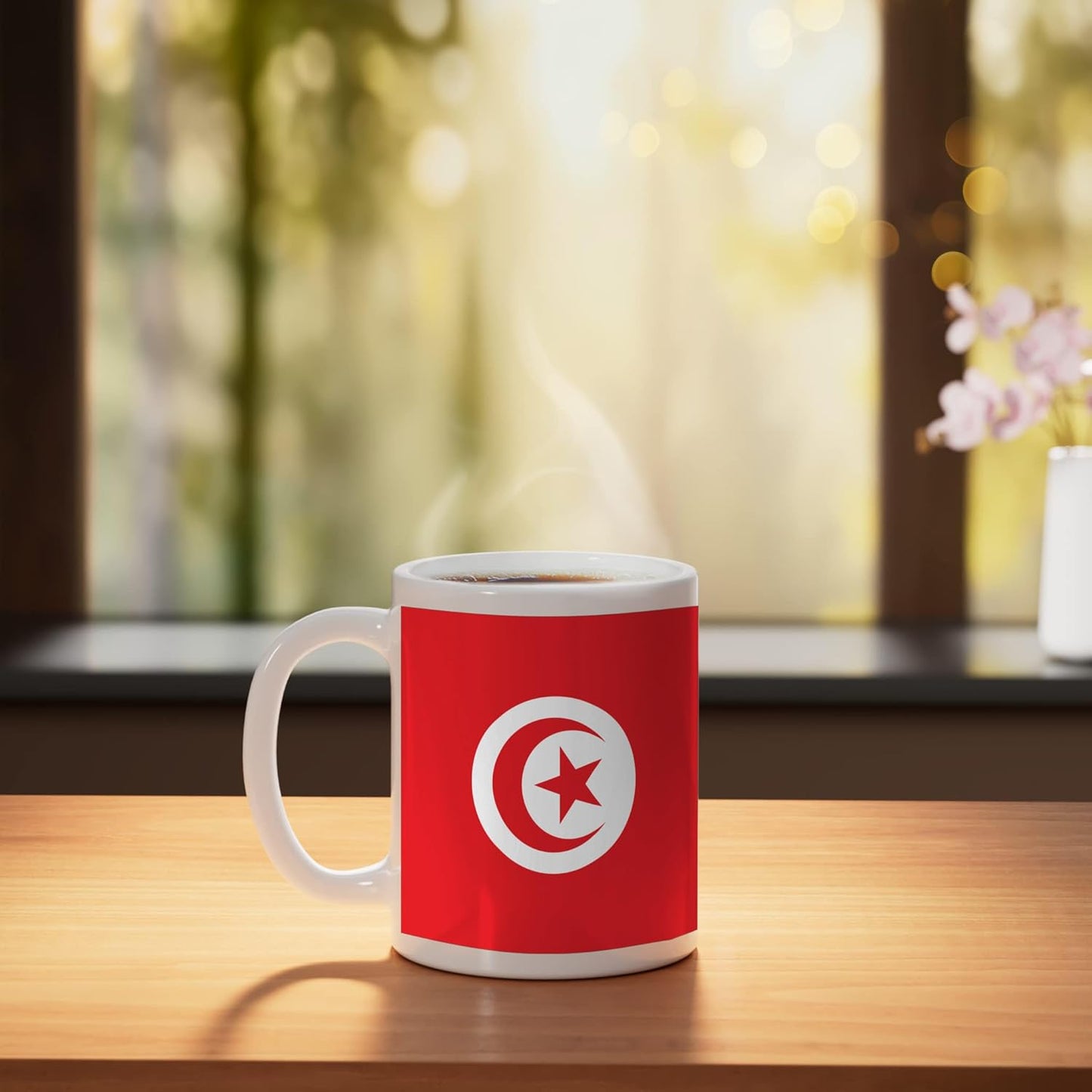Taza de cerámica con bandera de Túnez blanca
